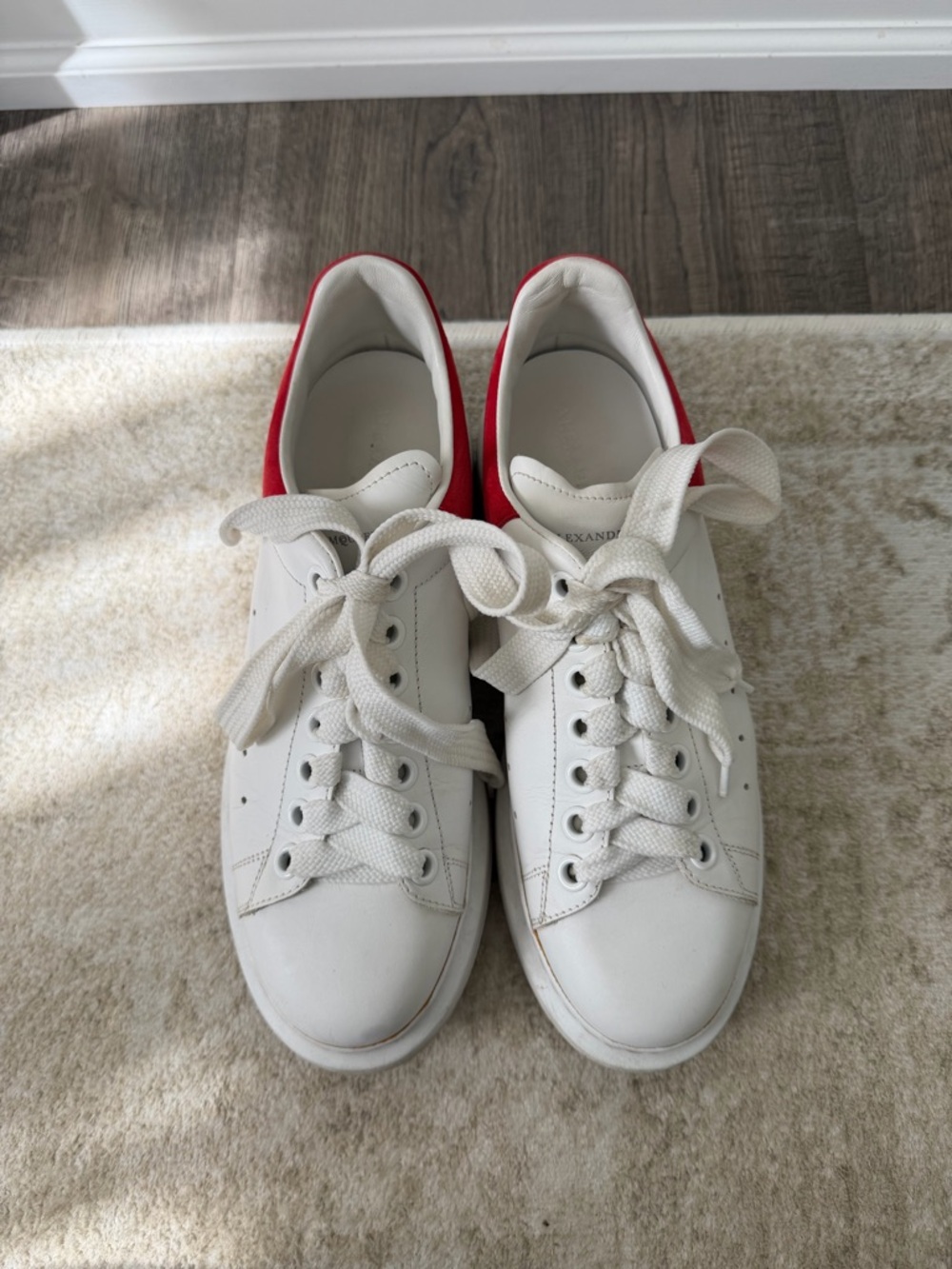 Alexander McQueen White Leather Sneakers with Red Heel